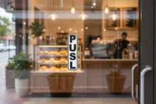 Load image into Gallery viewer, PUSH Sign 35x120mm Vertical on Bakery
