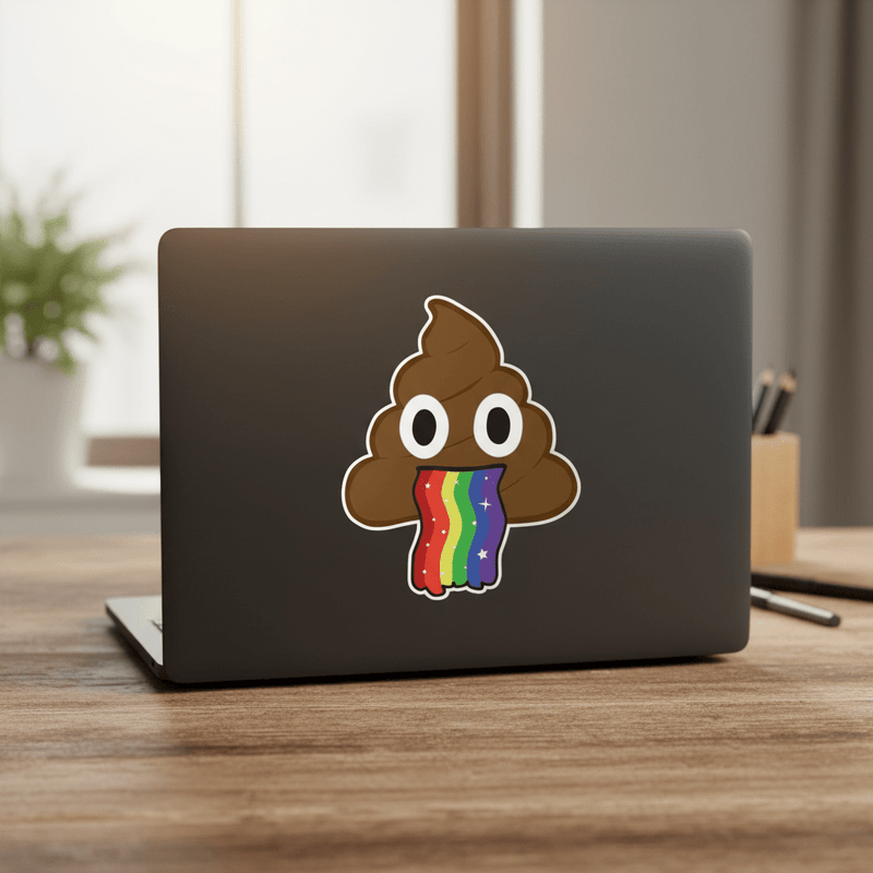 Rainbow poop on laptop