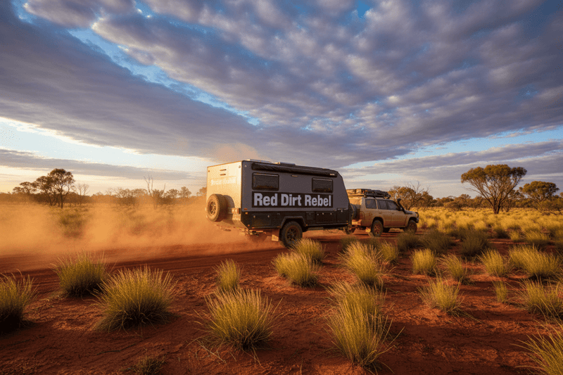 Red Dirt Rebel - charcoal off-road caravan white decal