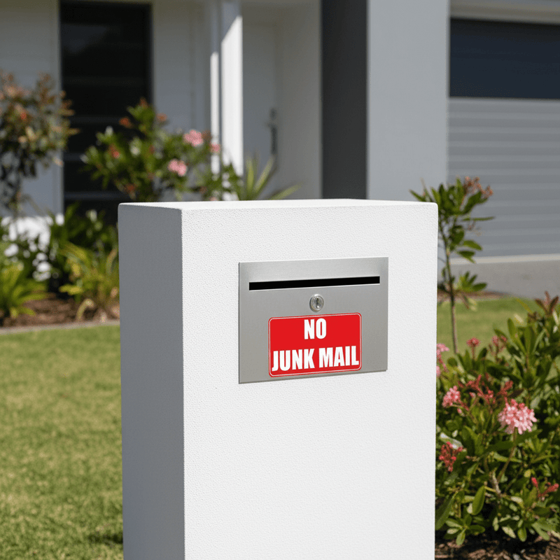 Red landscape sticker on rendered letterbox