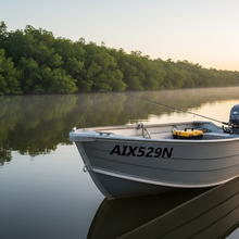 Load image into Gallery viewer, Rego sticker on tinnie aluminium boat river
