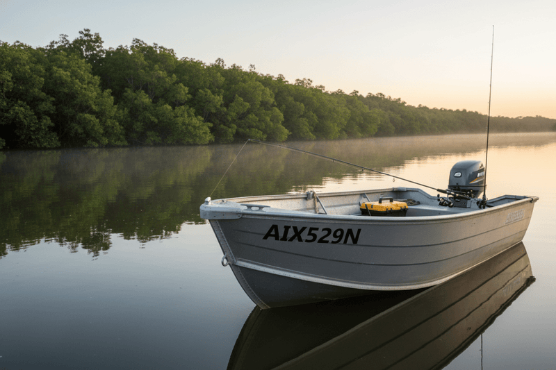 Rego sticker on tinnie aluminium boat river