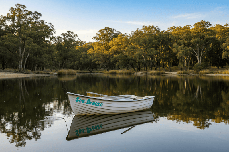 Sea Breeze - white dinghy calm lake teal decal