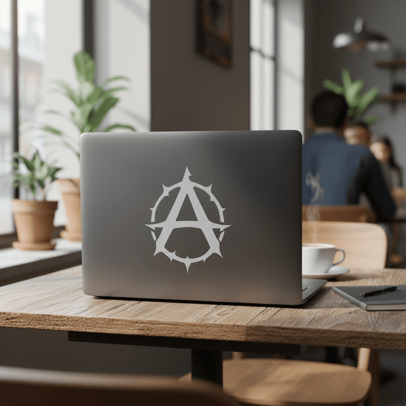 Gothic Thorn Anarchy Sticker Silver on laptop lid