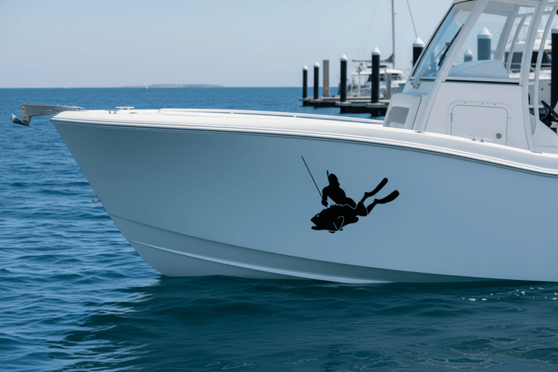 Small Black Sticker on White Boat