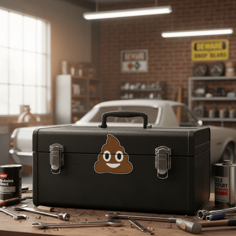 Smiling poop on toolbox