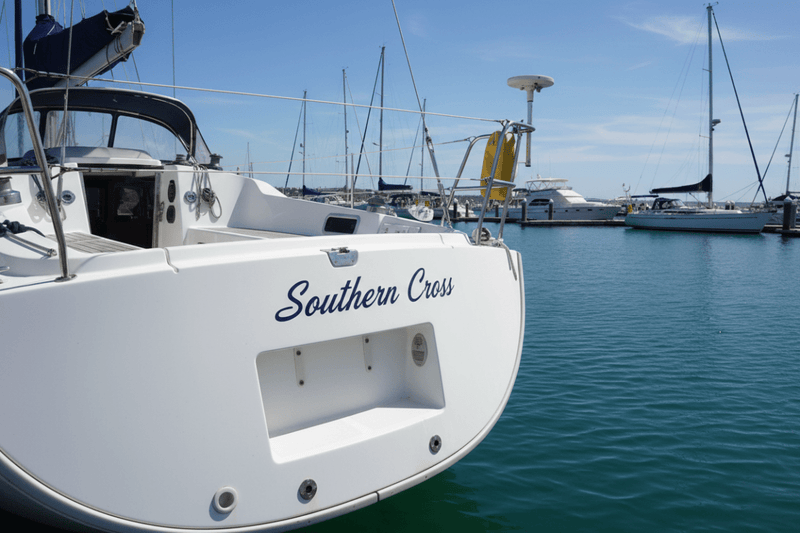 Southern Cross - white yacht transom navy decal
