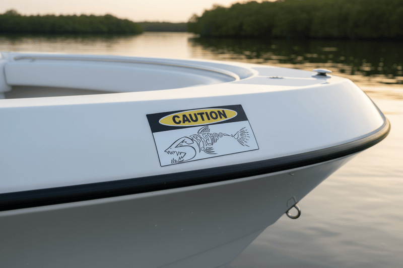 Spearo Caution on Boat on River