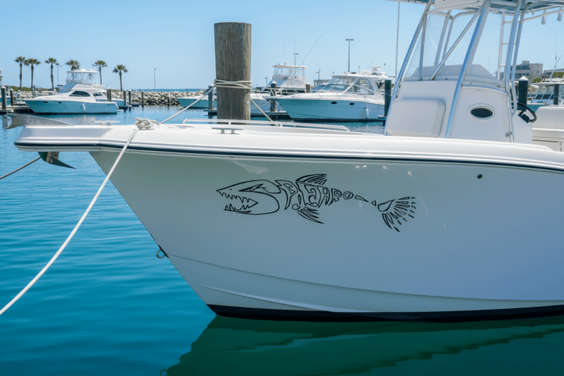 Spearo Skeleton Sticker on Boat Hull
