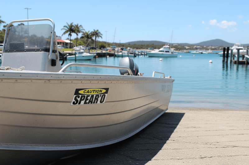 Spearo Sticker on Boat