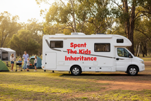 Load image into Gallery viewer, Spent The Kids Inheritance - white motorhome red decal
