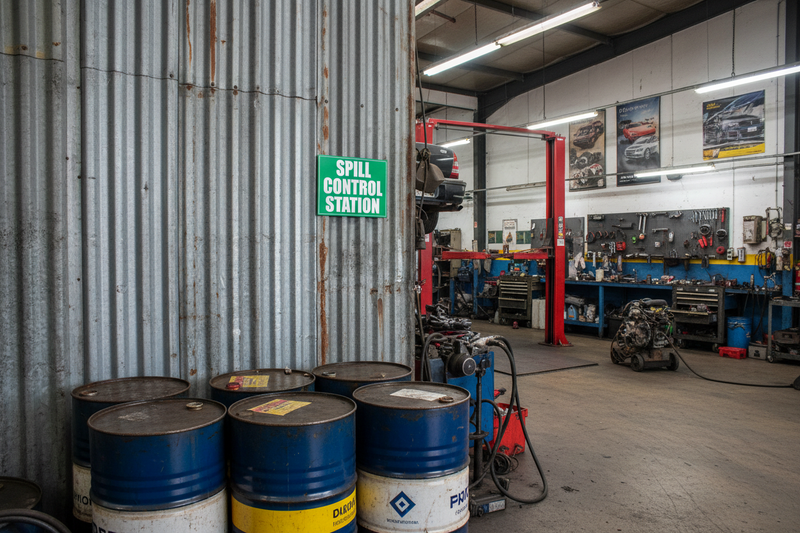 Spill Control Station on corrugated wall