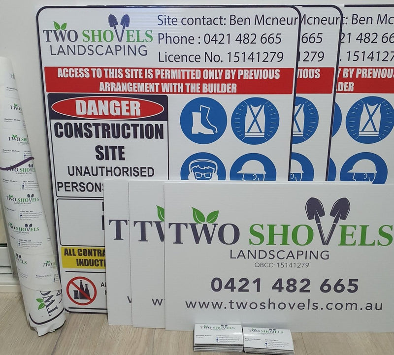 Zoomed in square Two shovels signage (Proof of concept with the customer using the decals purchased) 
