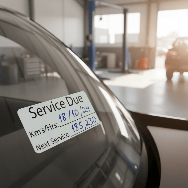 Sticker applied to car windscreen inside view