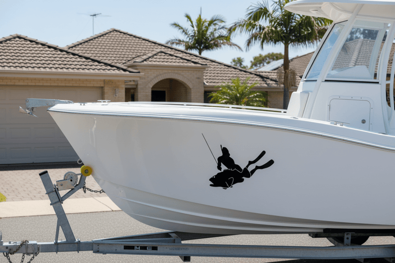 Sticker on Boat in Driveway