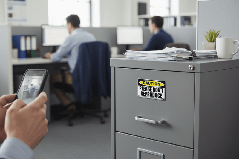 Sticker on filing cabinet