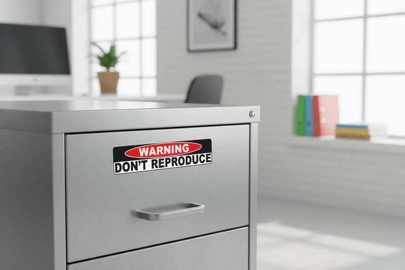 Sticker on filing cabinet