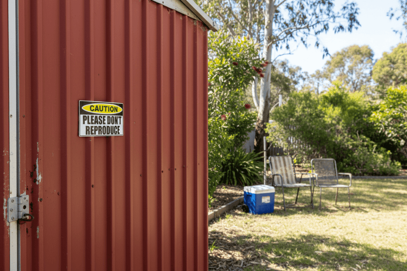 Sticker on shed door