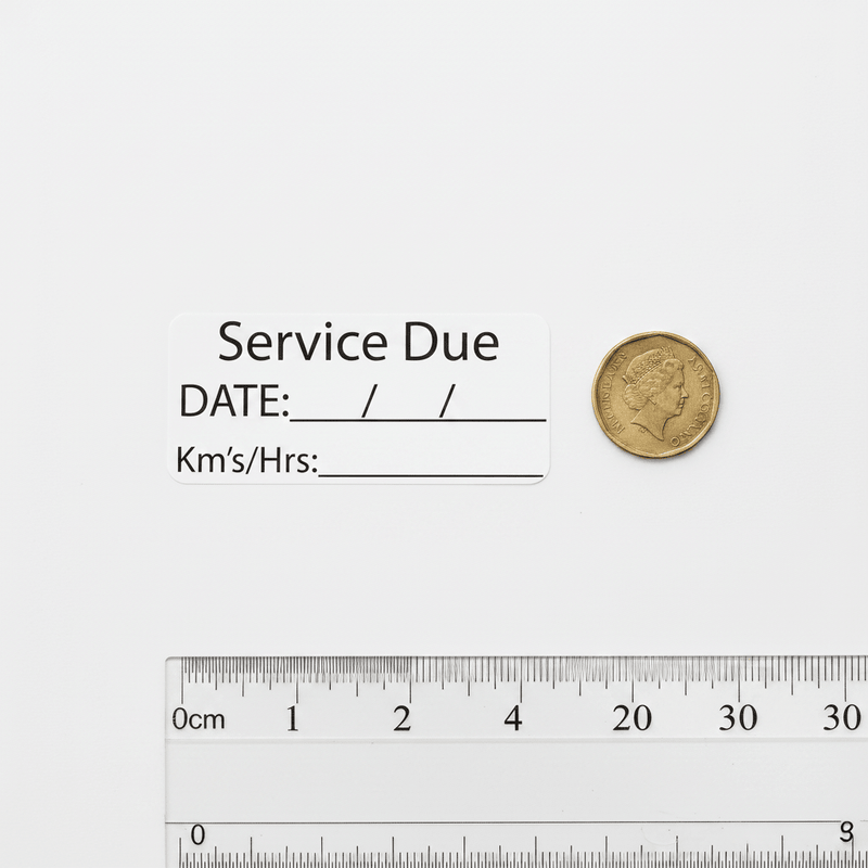Sticker size comparison with 20-cent coin and ruler