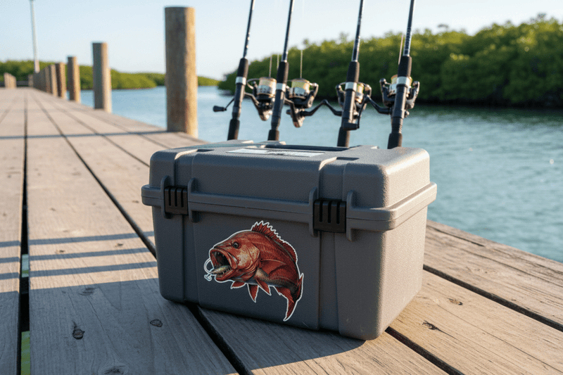 mangrove jack decal on a Tackle Box