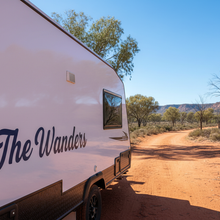Load image into Gallery viewer, The Wanderers - white caravan navy decal
