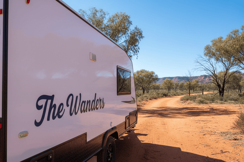 The Wanderers - white caravan navy decal