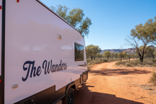 Load image into Gallery viewer, The Wanderers - white caravan navy decal
