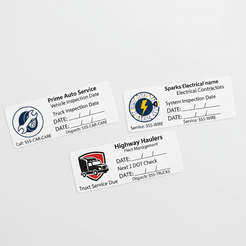 Three custom stickers showing car service fleet and electrical contractor branding