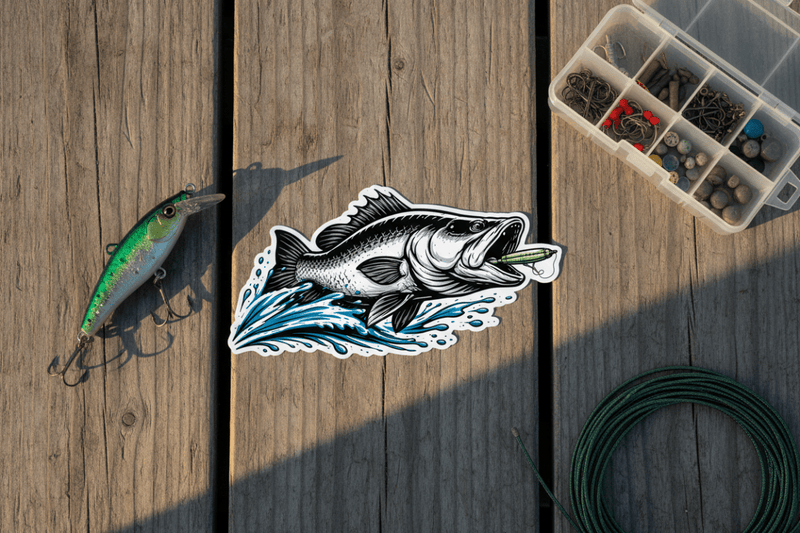 Timber dock flat lay barra sticker 