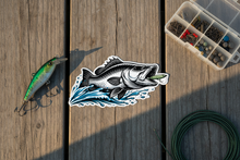 Load image into Gallery viewer, Timber dock flat lay barra sticker 
