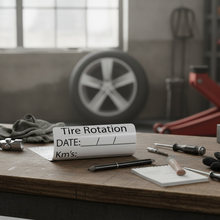 Load image into Gallery viewer, Tire rotation sheet on bench
