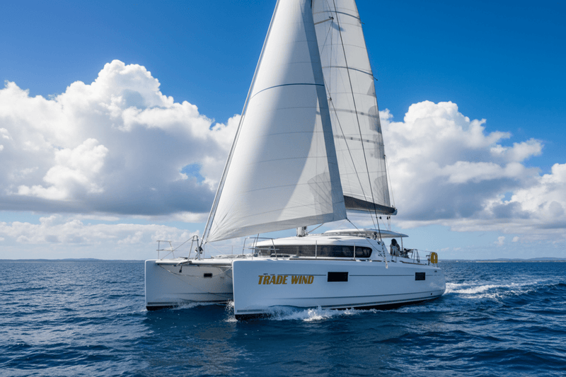 Trade Wind - catamaran gold block font