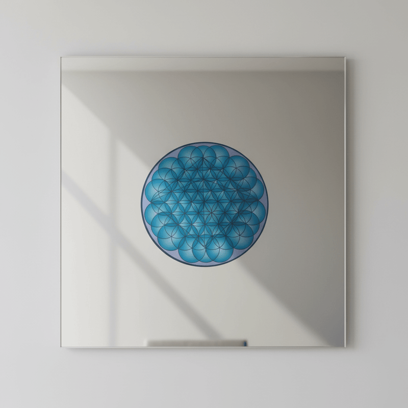 Trippy 3D geometric sticker on mirror