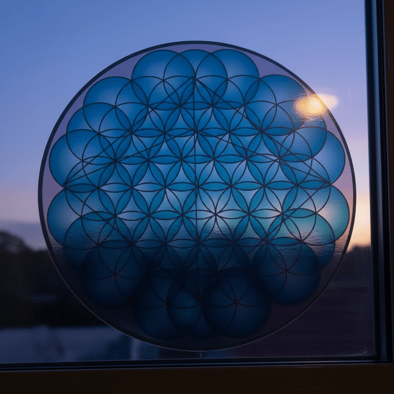 Trippy 3D optical illusion sticker at blue hour