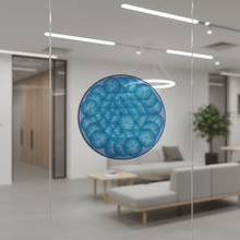 Load image into Gallery viewer, Trippy 3D pyramid sticker on office glass
