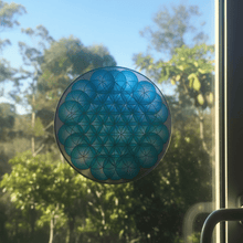 Load image into Gallery viewer, Trippy pyramid optical illusion sticker on glass door
