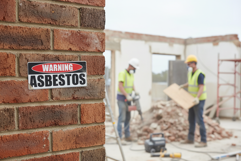 Warning Asbestos on brick wall