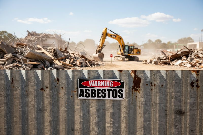 Warning Asbestos on corrugated fence