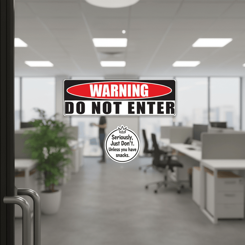 warning do not enter decal On office door glass