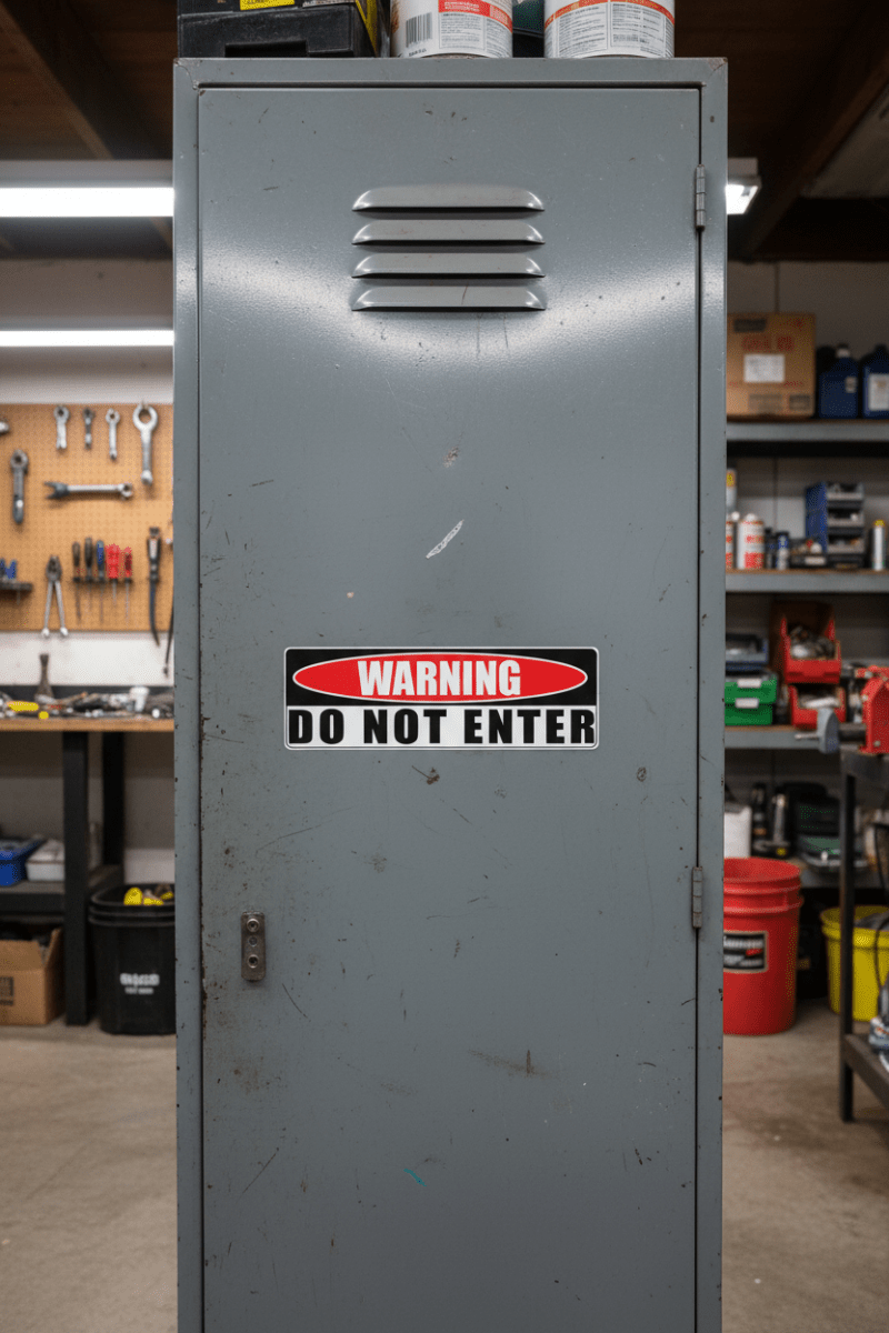 warning do not enter decal On toolbox/locker