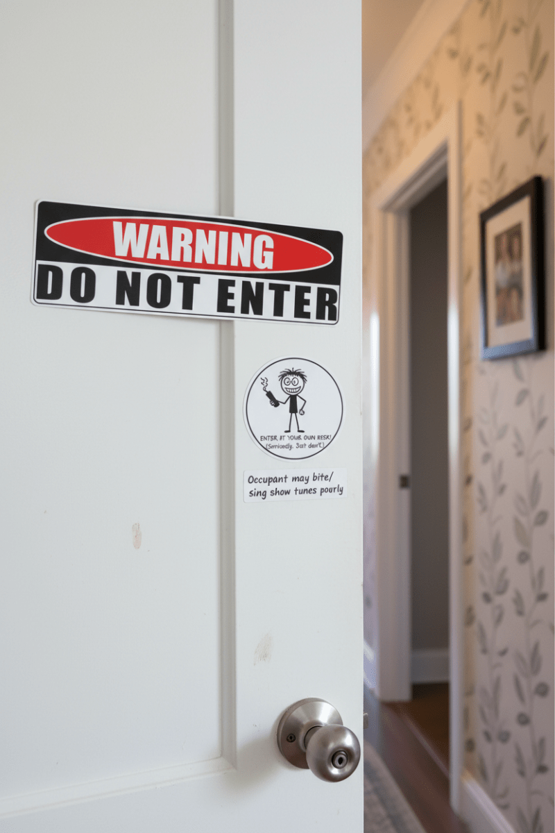 warning do not enter On bathroom door