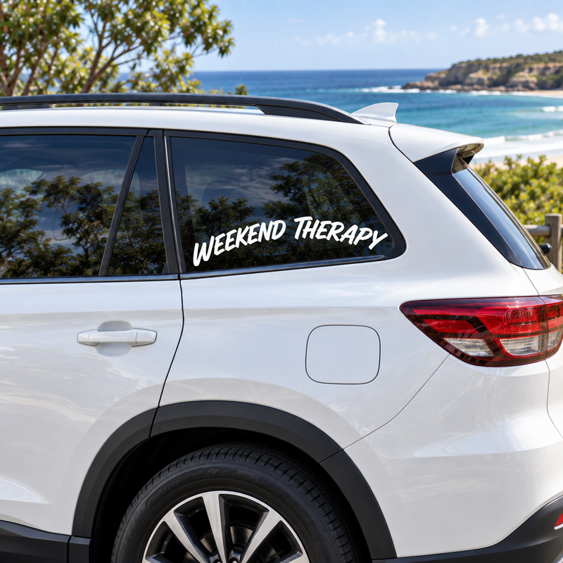 Weekend Therapy name on car in curved font Sticker