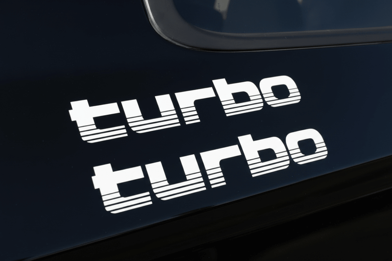 White 100 Series Turbo stickers low angle black background