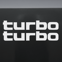 Load image into Gallery viewer, White solid turbo stickers on dark panel
