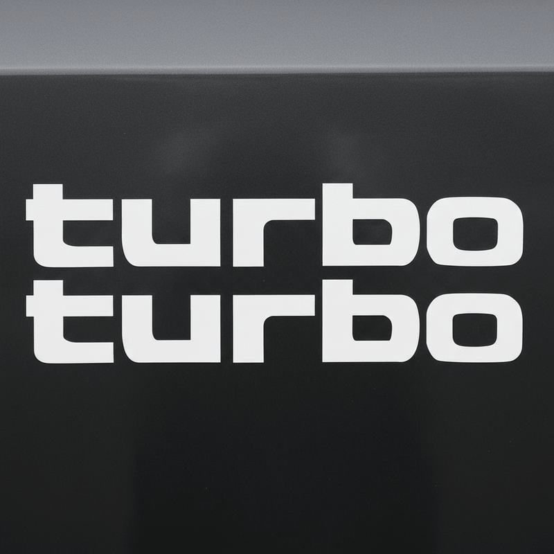 White solid turbo stickers on dark panel