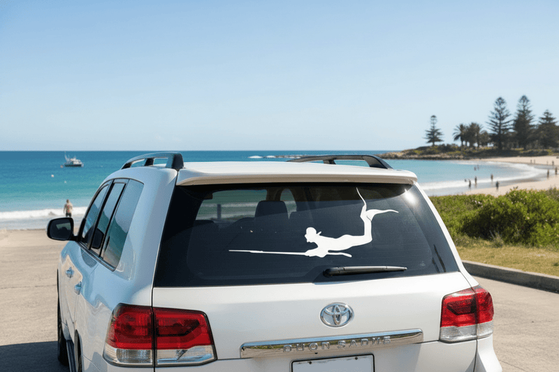 White Spearo Sticker on LandCruiser