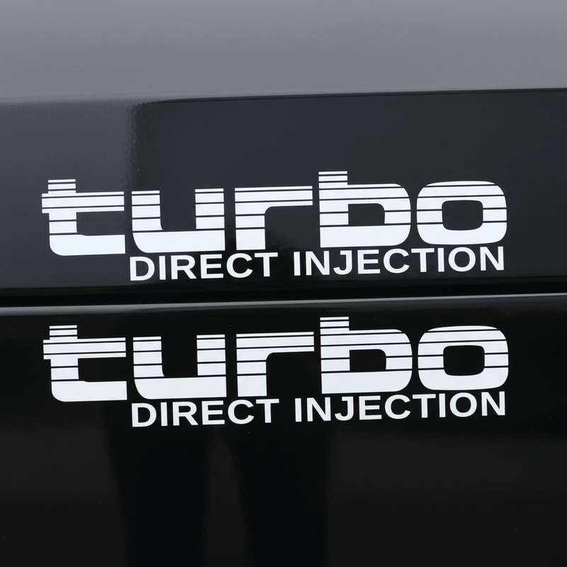 White Turbo Direct Injection stickers on dark panel