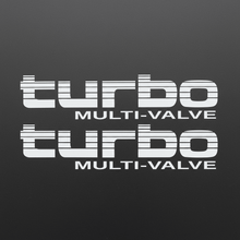 Load image into Gallery viewer, White Turbo Multi-Valve stickers on dark background
