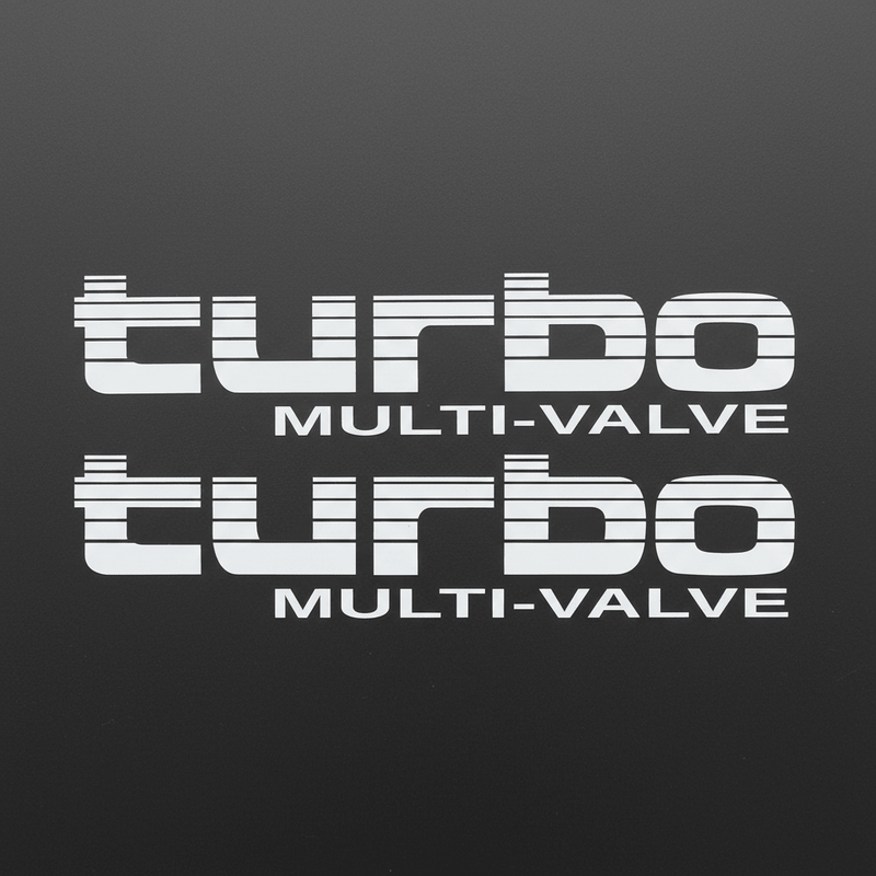 White Turbo Multi-Valve stickers on dark background