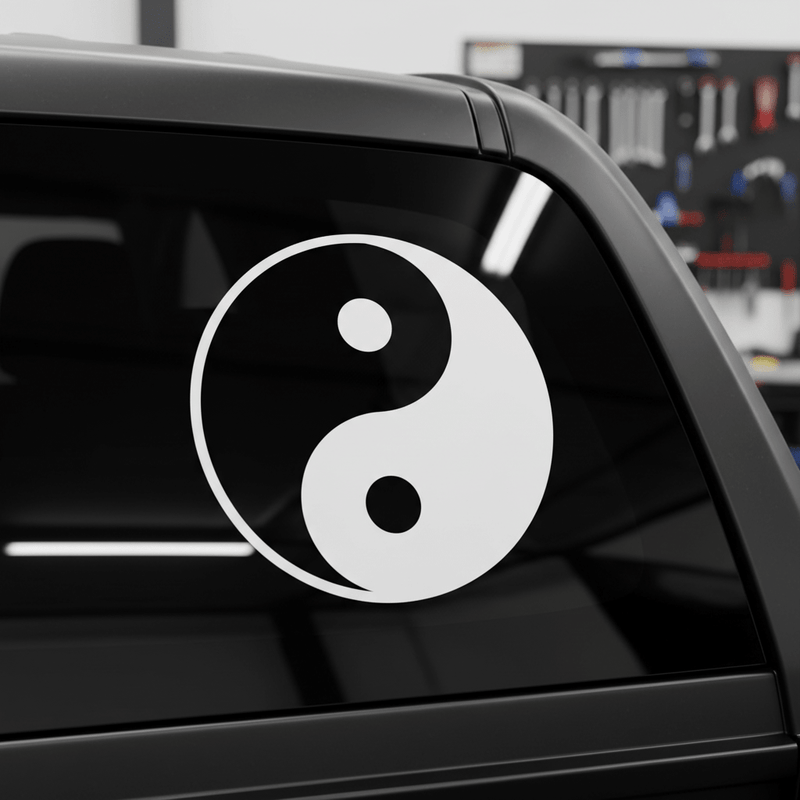 Yin Yang white on ute window